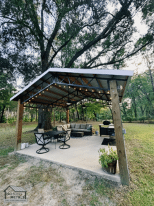 Cozy 12x20 pole barn serving as a residential patio.