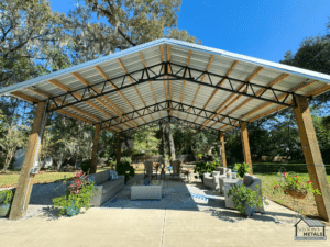 Inviting 20x20 backyard pole barn for family gatherings.